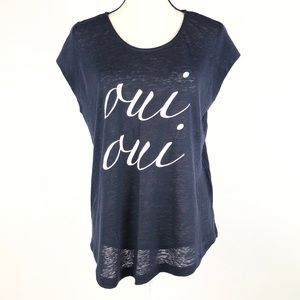 Joie Casual linen Tee Shirt Blue Large Oui Oui